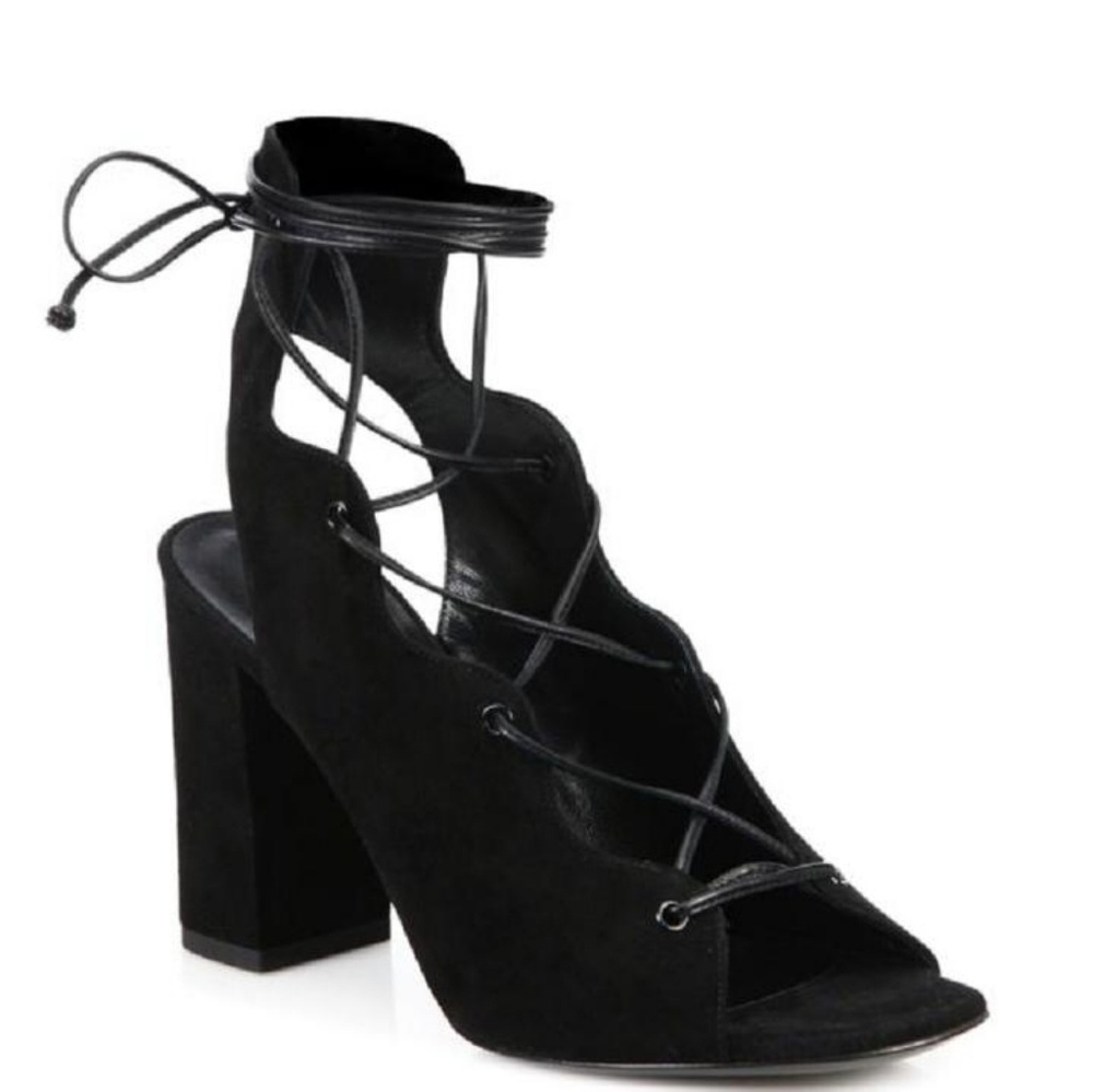 Saint Laurent Black Babies Lace-up Suede Sandals